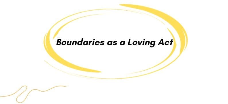 Text reading "Boundaries as a Loving Act" inside a yellow oval swirl on a white background.